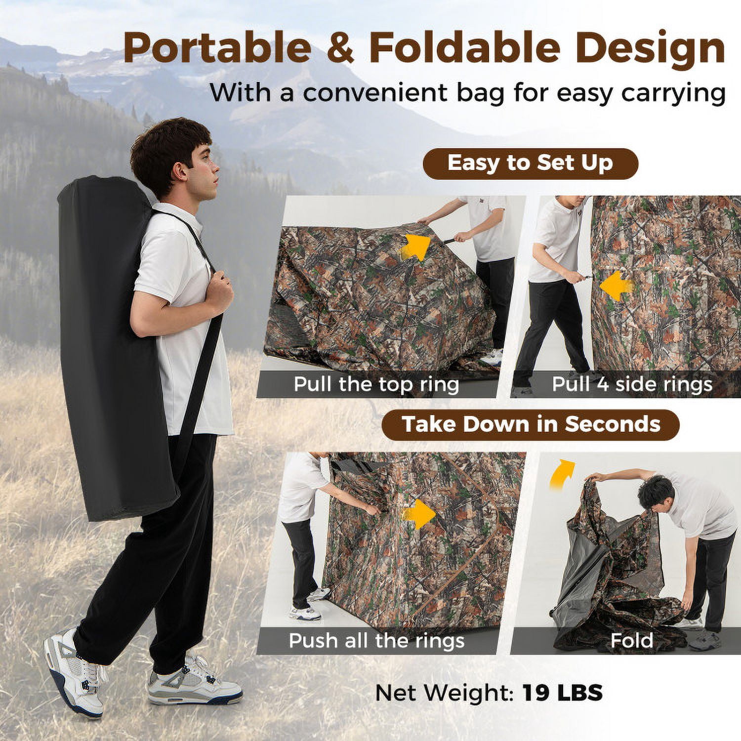 YYAo Tent,82 Inch Tall Hunting Blind 270° One Way See Through Ground Tent for 3-4 People