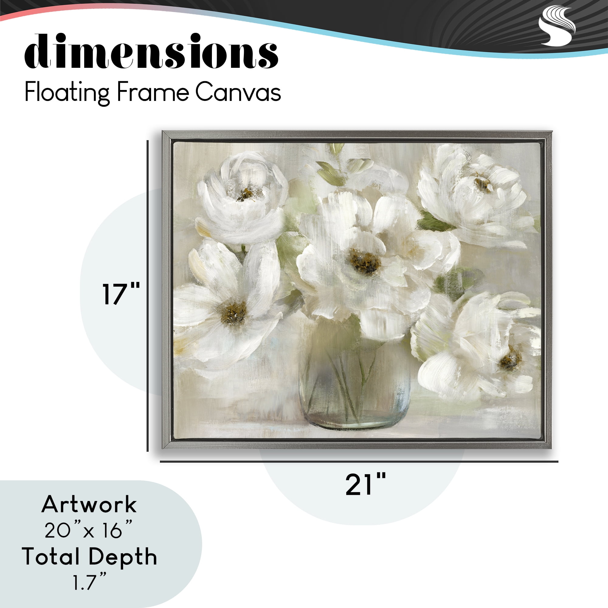 Stupell Industries Gentle White Petals in Vase Gray Framed Floater Canvas Wall Art, design by Nan