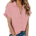 thumbnail image 1 of Blusas de lino HOTOUCH para mujer, talla grande, manga corta, color mandarina, 1 of 5