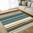 thumbnail image 4 of Turquoise Beige Striped 5x8 Area Rugs, Modern Farmhouse Vertical Stripes Non-Skid Rubber Backing Large Rectangle Rugs - Living Room Bedroom Home Office, Indoor Floor Mat Carpets Washable Rug, 4 of 9