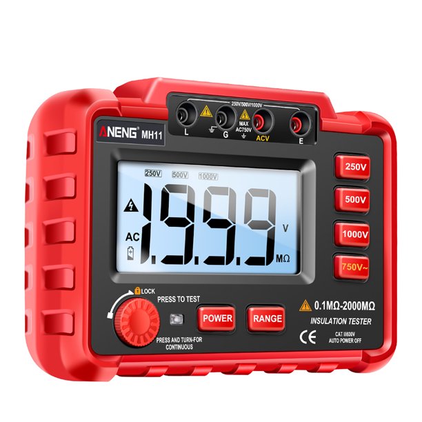 Kenally ANENG 2000mΩ 1999 cuentas megóhmetro Digital medidor de resistencia de aislamiento portátil probador alimentado por Medidores de medidas dimensionales Rojo