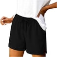 thumbnail image 3 of Women's Soft Fabric Elastic Waist Drawstring Shorts, Side Split Hem, Casual Cotton Blend Lounge Shorts, Summer Beach, Travel, Daily Wear, Comfy Casual | TruBelle,Black XL, 3 of 7