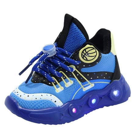 Ccpelsie Sneakers for Girls Toddler Shoes Children Sports Shoes with Lights Breathable Princess Lightweight Casual Lighting Kids Up Night Shoes(Blue 18-24 Months)