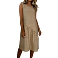 thumbnail image 1 of Largo Vestido Casual Multi-Color Suelto de Lino Cuello Redondo Primavera Vestido de Verano, Vestido de Lino Casual para las Mujeres Vacaciones Diarias, 1 of 7