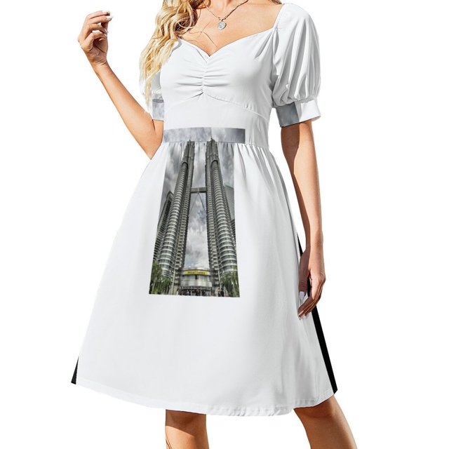 Petronas Towers Vestido de manga corta vestidos de fiesta elegantes para mujer 2025 ropa vestidos de mujer elegantes y bonitos