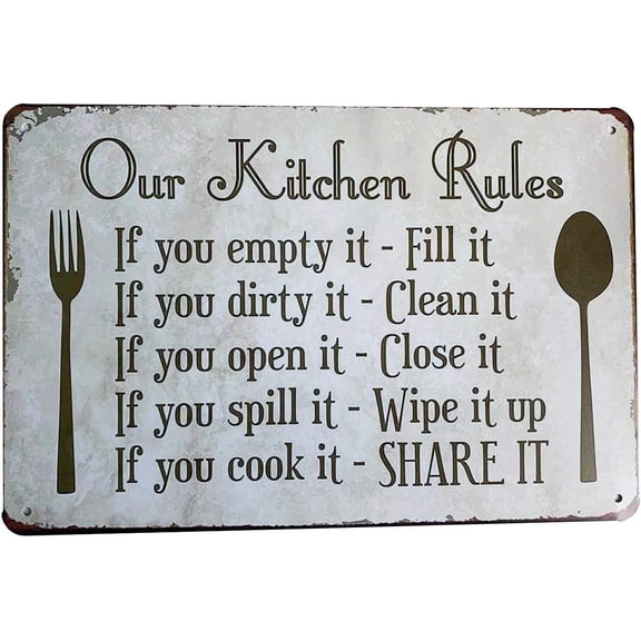Kitchen Rules Plaque Wall Decor Rustic Metal Tin Signs Posters Farmhouse Kitchen Rules Tin Sign 12X8-Inch