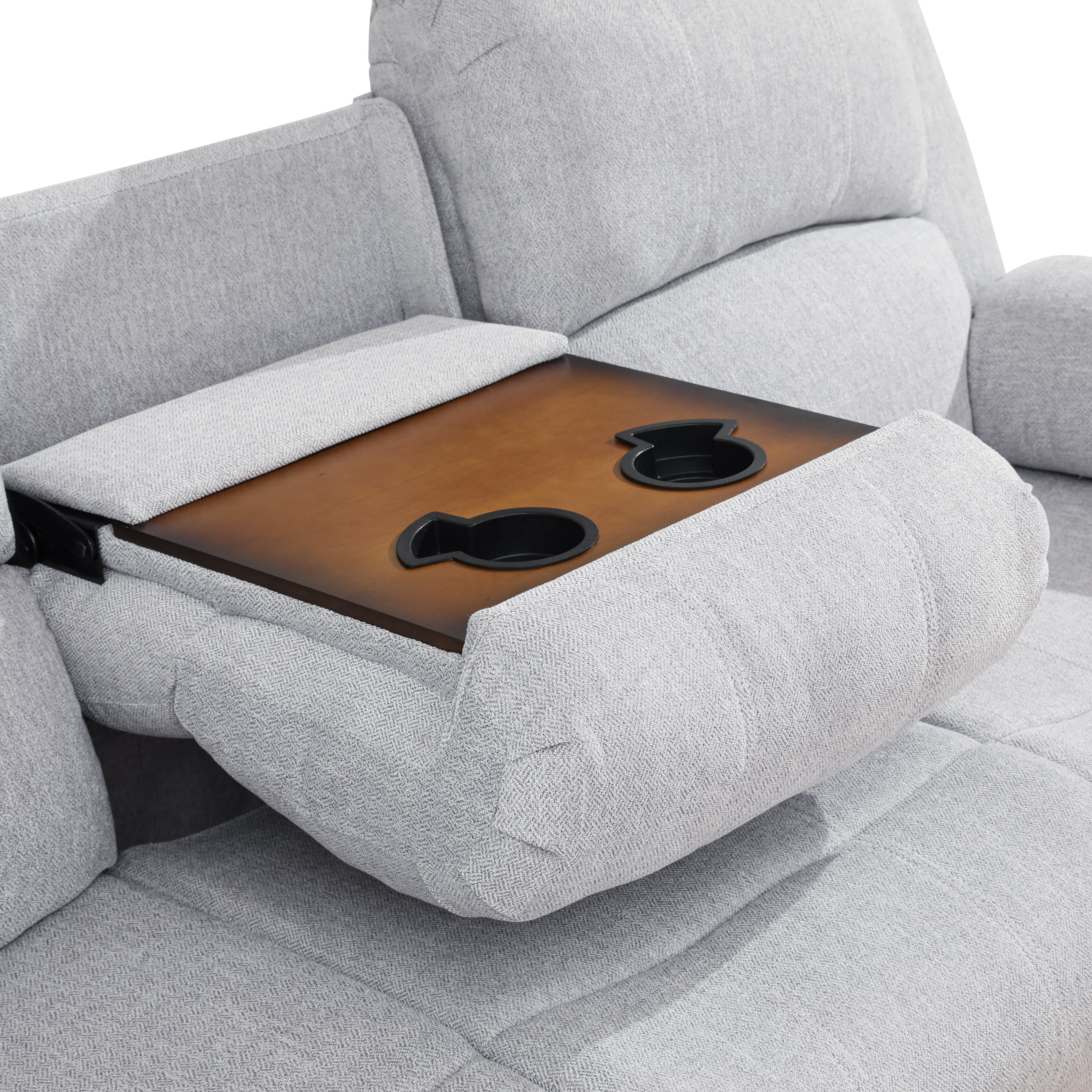 MAYEERTY Reclining Sofa, 3-Seat Wear-Resistant Breathable Fabric Recliner with Reversible Coffee Table for Living Room, Grey
