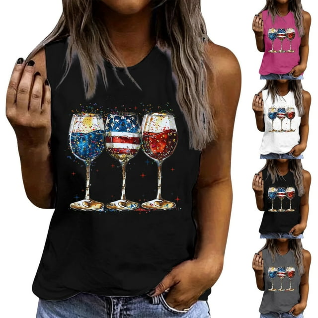 Wiyuqeen Débardeurs Drapeau Américain pour Femmes Sans Manches Chandails du 4 Juillet Col Rond Rouges Blancs et Bleus Débardeurs Grande Taille Débardeurs Légers