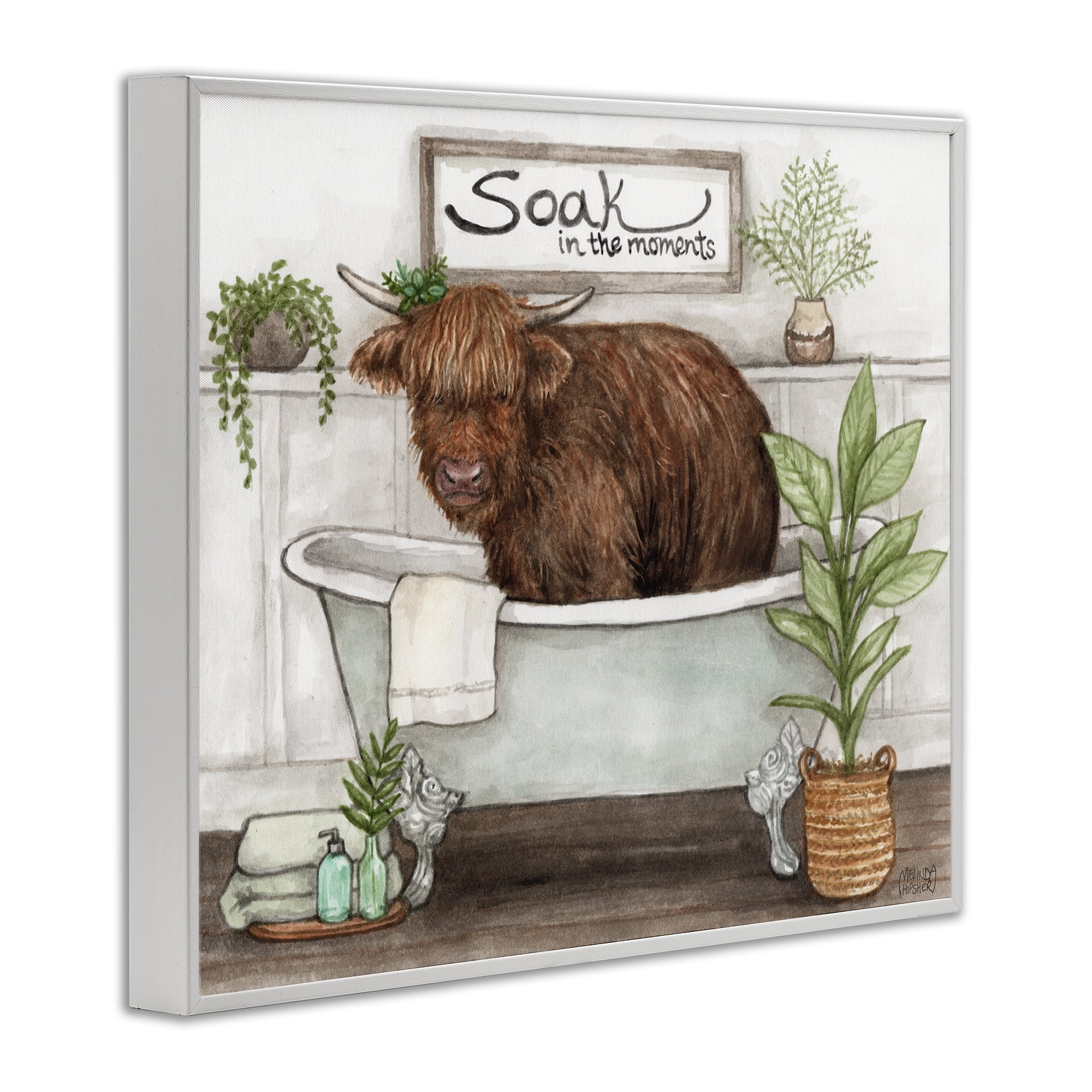 Soak In Moments Cattle White Framed Giclee Art, design by Melinda Hipsher