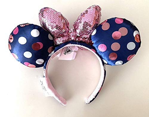 Details about    Disney Parks Mickey Minnie Mouse Pink Sequin Bow Polka Dot Ears Headband 