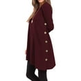 thumbnail image 2 of Maoww Women Top Long Sleeve Solid Color Fall Mini Dress Side Split Button Irregular Hem Sweater, Wine Red, M, 2 of 5