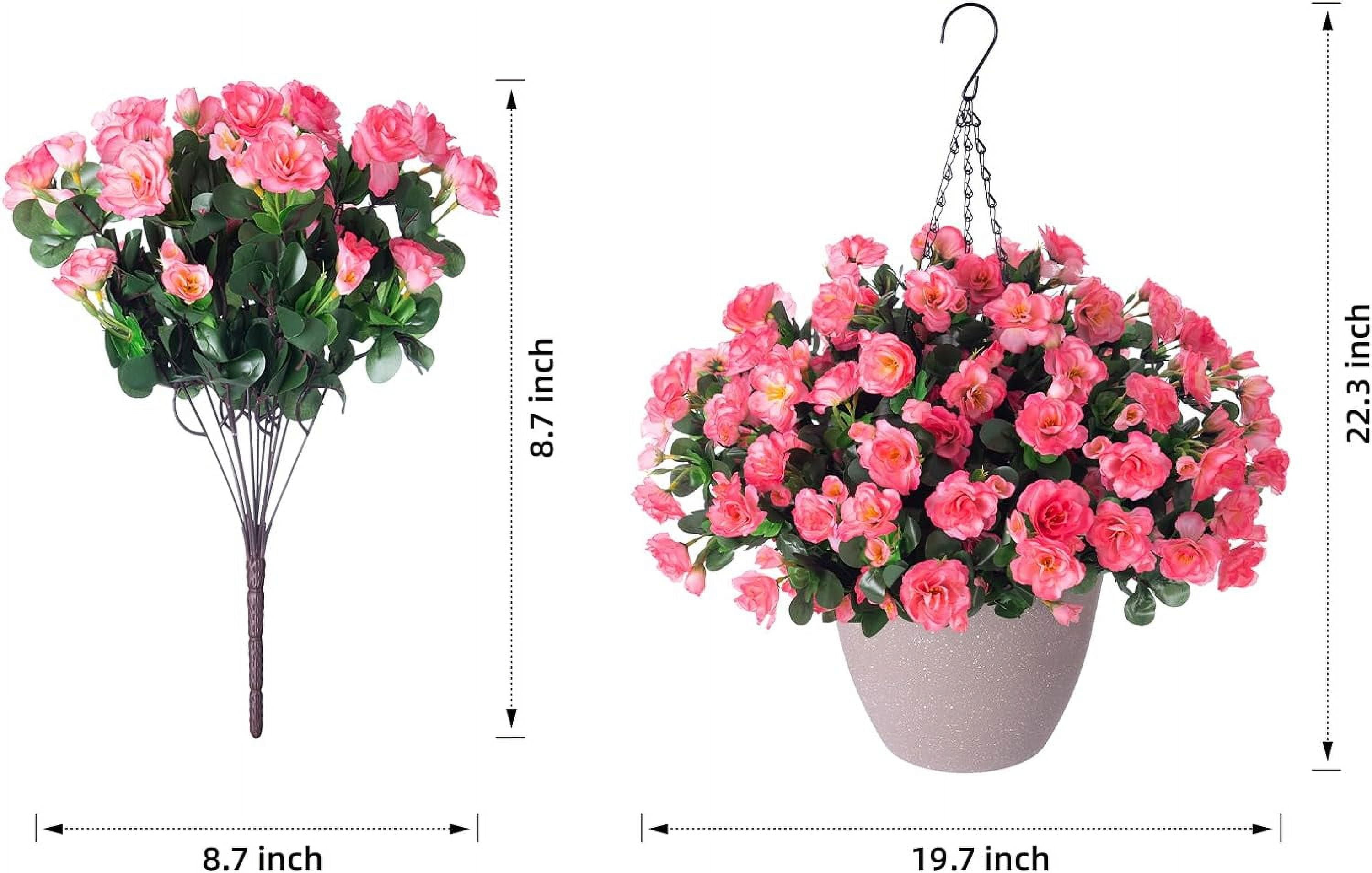 Artificial Fake Hanging Outdoor Flowers Plants with Basket, Faux Silk Camellia UV Resistant Look Real Floral Arrangement Planter for Outside Porch Patio Balcony Garden Home Decor