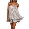 thumbnail image 2 of SOOMLON Cooling Pajamas for Women Plus Size Flowy Sleepwear Set Strapless Ruffle Top Solid Summer Two Piece Nightwear, 2 of 6