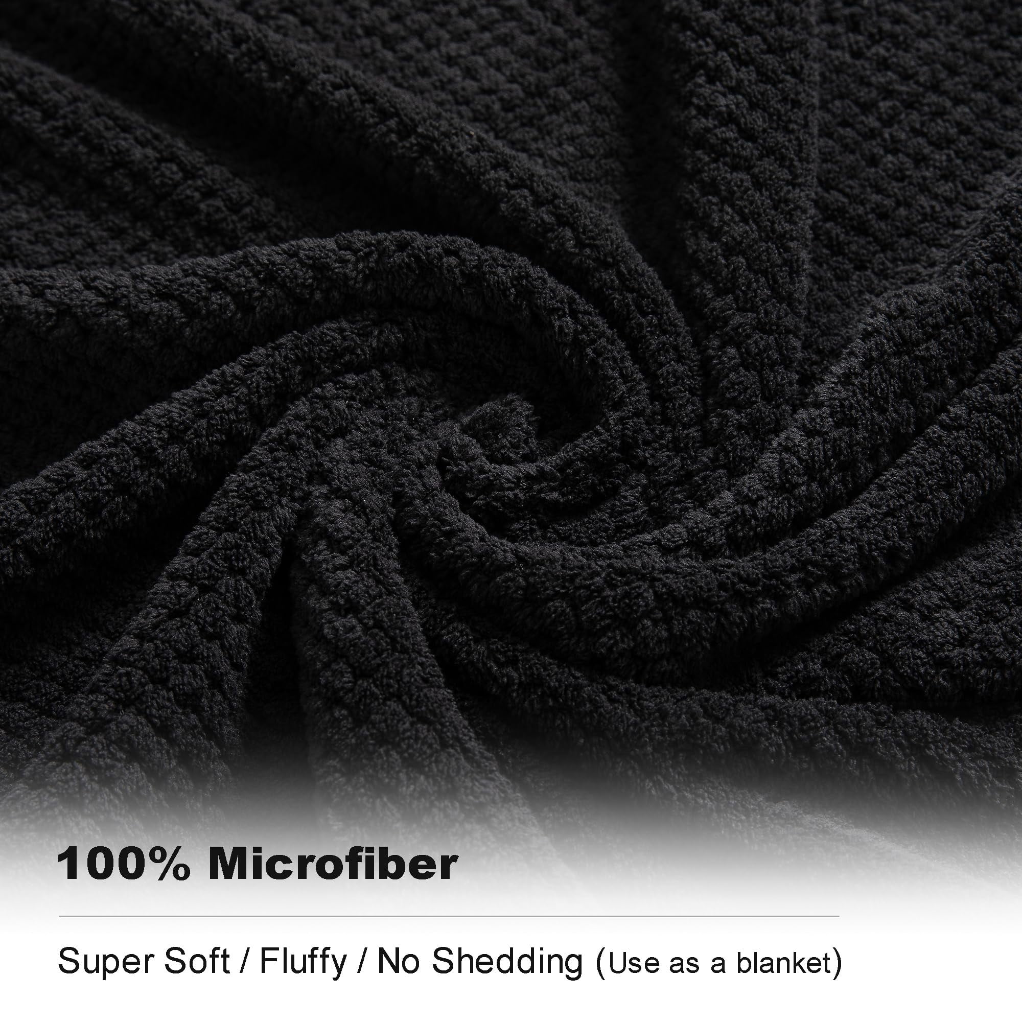 Smuge 2 Pack Hand Towels (16 x 31 in, Black) 600 GSM Ultra Soft Microfiber Towel Set Thick Cozy Quick Dry Shower Hand Towels for Bathroom Kitchen Spa Hotel Gym