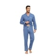 thumbnail image 3 of ANLIQI Men's 100% Cotton Pajamas Set Button Down Pajamas for Men Long Sleeve 2 Piece Sleepwear Lounge Sets with Pockets(Light Blue L), 3 of 8