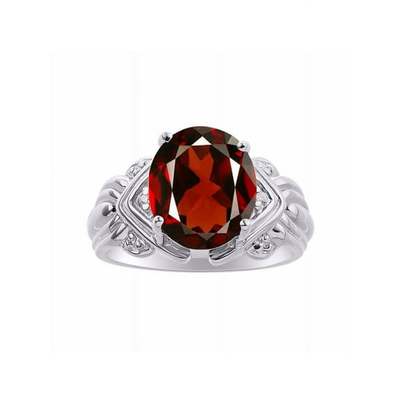 Diamond & Garnet Ring Set In Sterling Silver - 12 X 10MM Color Stone Birthstone Ring