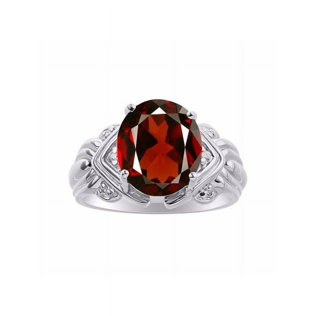 Diamond & Garnet Ring Set In Sterling Silver - 12 X 10MM Color Stone Birthstone Ring