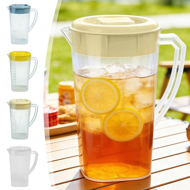 Vacemry 4Pcs Cold Drink Jug, Large Capacity 3000ml Transparent Plastic Pitcher for Iced Tea Coffee Juice Beverage, Home Kitchen Office Party Use, Refrigerator Safe Drinkware Container