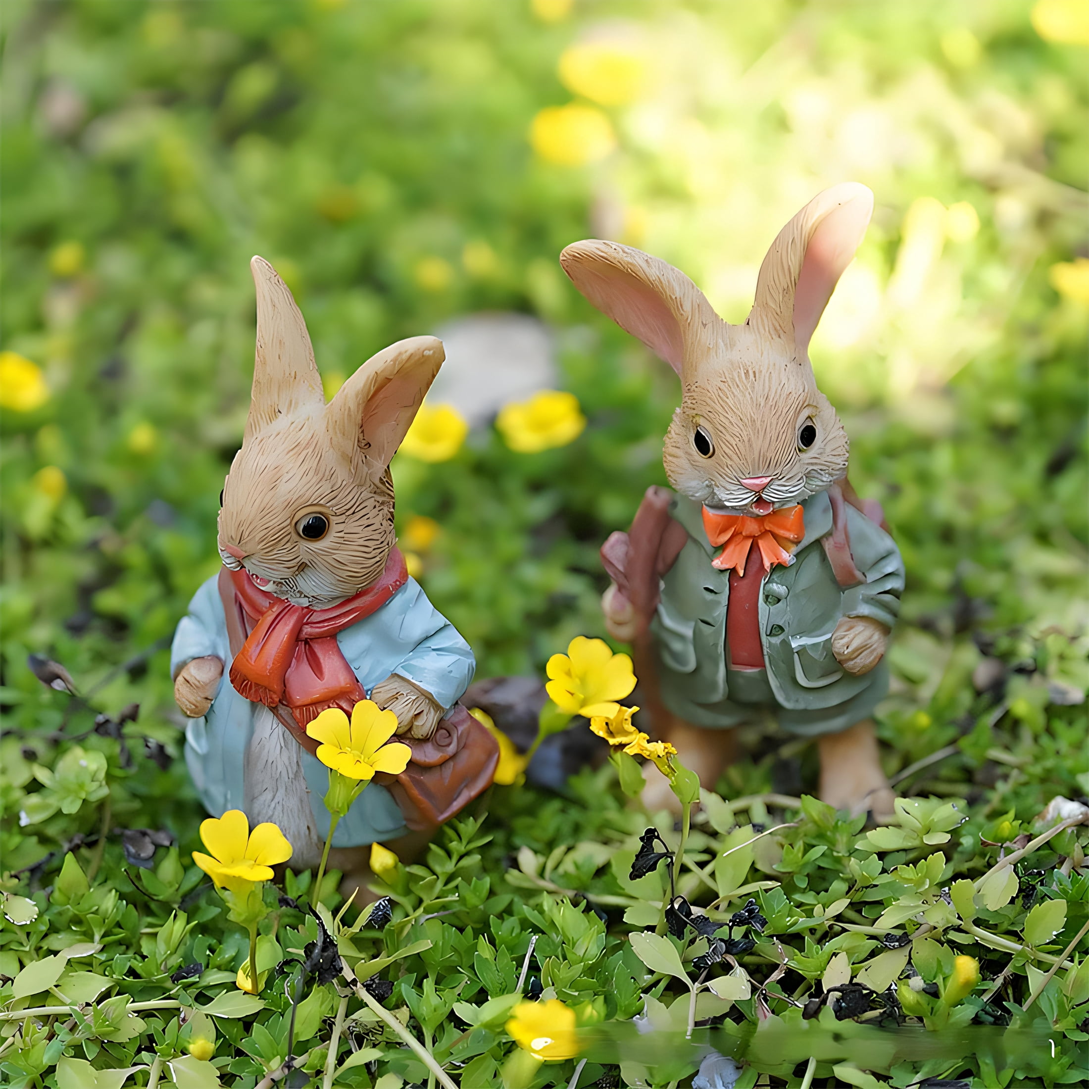 ICERUN 3Pcs Garden Statues,Resin Rabbit Sculpture Yard Decor,Fade Resistant Garden Statues for Outside,Style2