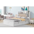 thumbnail image 4 of Euroco Wood Queen Platform Bed, Upholstered with Storage Headboard and 4 Drawers for Kids and Adults Bedroom, White, 4 of 17