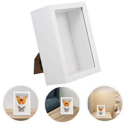 HOMEMAXS Butterfly Specimen Display Frame Rustic Wooden Shadow Box Rectangle Glass Window Keepsake Box for Home Decoration White