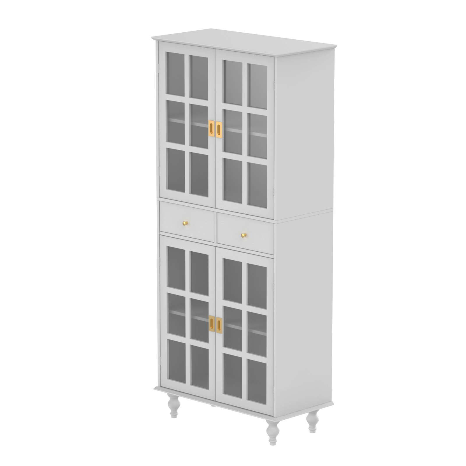 AIEGLE 4 Door Curio Storage Bookcase with Glass Door and Drawers White
