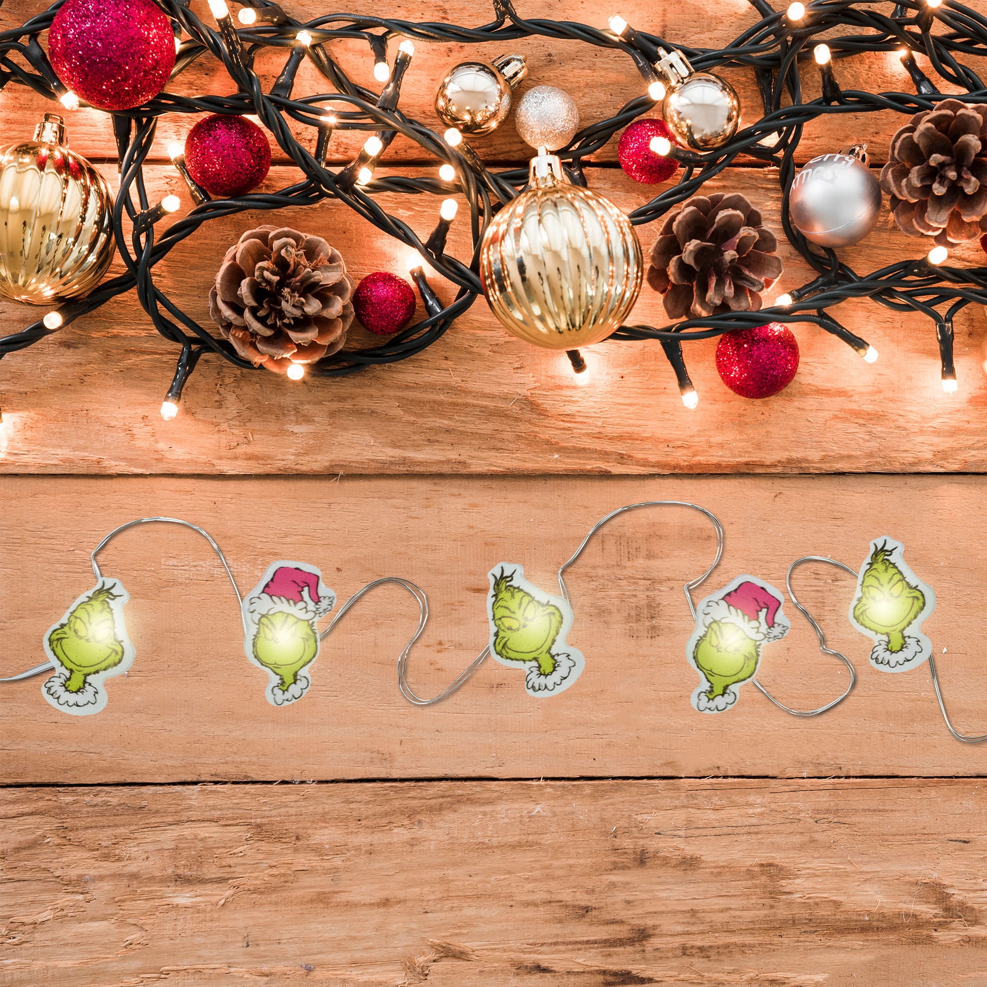 The Grinch 20 Count Micro String Lights with Santa Hat Design