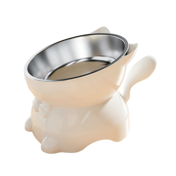 Elevated Cat Bowl with Stainless Steel Insert, Whisker-Friendly Tilted Pet Food Bowl, Anti-Vomit Raised Cat Feeding Bowl for Indoor Cats, Easy Clean (White)