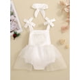 thumbnail image 4 of Yunliwuli Baby Girls Romper Dress Heart Pattern Bowknot Straps Sleeveless Mesh Skirt Hem Bodysuits Summer Clothes with Headband, 4 of 10