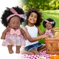 thumbnail image 3 of 8 Inch Realistic Black Baby Doll, Curly Hair Vinyl Doll with Flexible Joints, Changeable Outfits Role Play Toy, Educational Empathy Gift for Girls 3-6 Years, 3 of 9