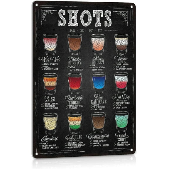 Vintage Shots Menu Signs Retro Bar Accessories Decor 16" X 12" Aluminum Metal Sign Poster Wall Art Pub Decorations