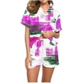 thumbnail image 1 of Qiopertar Liquidation à Moins de 5$ Blouse Décontractée Imprimée Col Rabattu Manches Courtes Mode Short Ensemble Pyjama Grandes Économies de Vacances!, 1 of 4