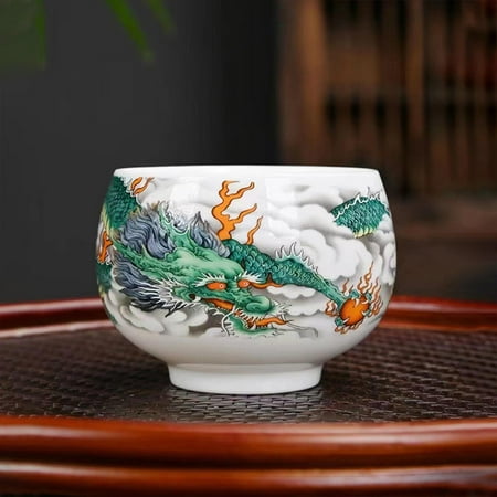 

Ceramic Ceramic Tea Cup Classic Teaware Set Oriental Culture Tea Cup Traditional Teacup Dragon Embossed Handmade for Holiday Gift Teahouse Tea Lover 8.3cm in Diameter