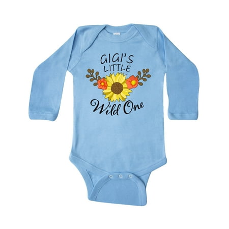 

Inktastic Gigi s Little Wild 1 with Beautiful Sunflower Gift Baby Boy or Baby Girl Long Sleeve Bodysuit
