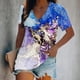 thumbnail image 2 of Gibobby Playera de Verano para Mujer Camiseta suelta informal con cuello en V para mujer, blusa manga corta con estampado(Azul,XL), 2 of 5