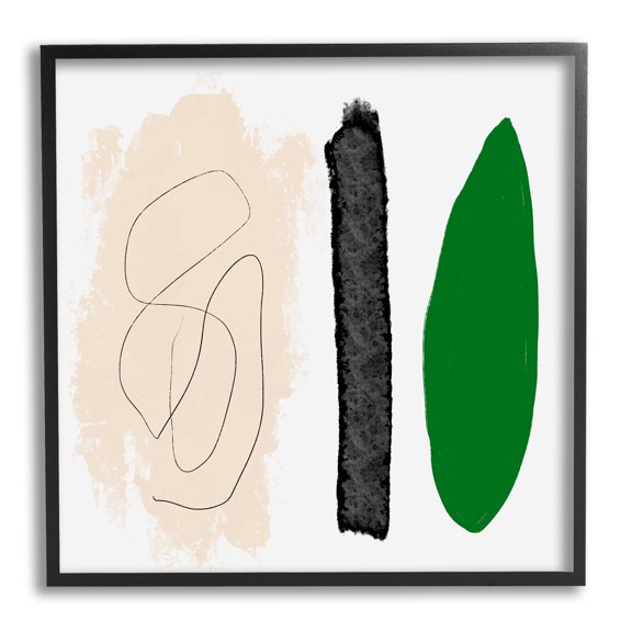 Stupell Industries Modern Abstract Nature Study Shape Collage Green Beige Abstract Painting Black Framed Art Print Wall Art, 12 x 12