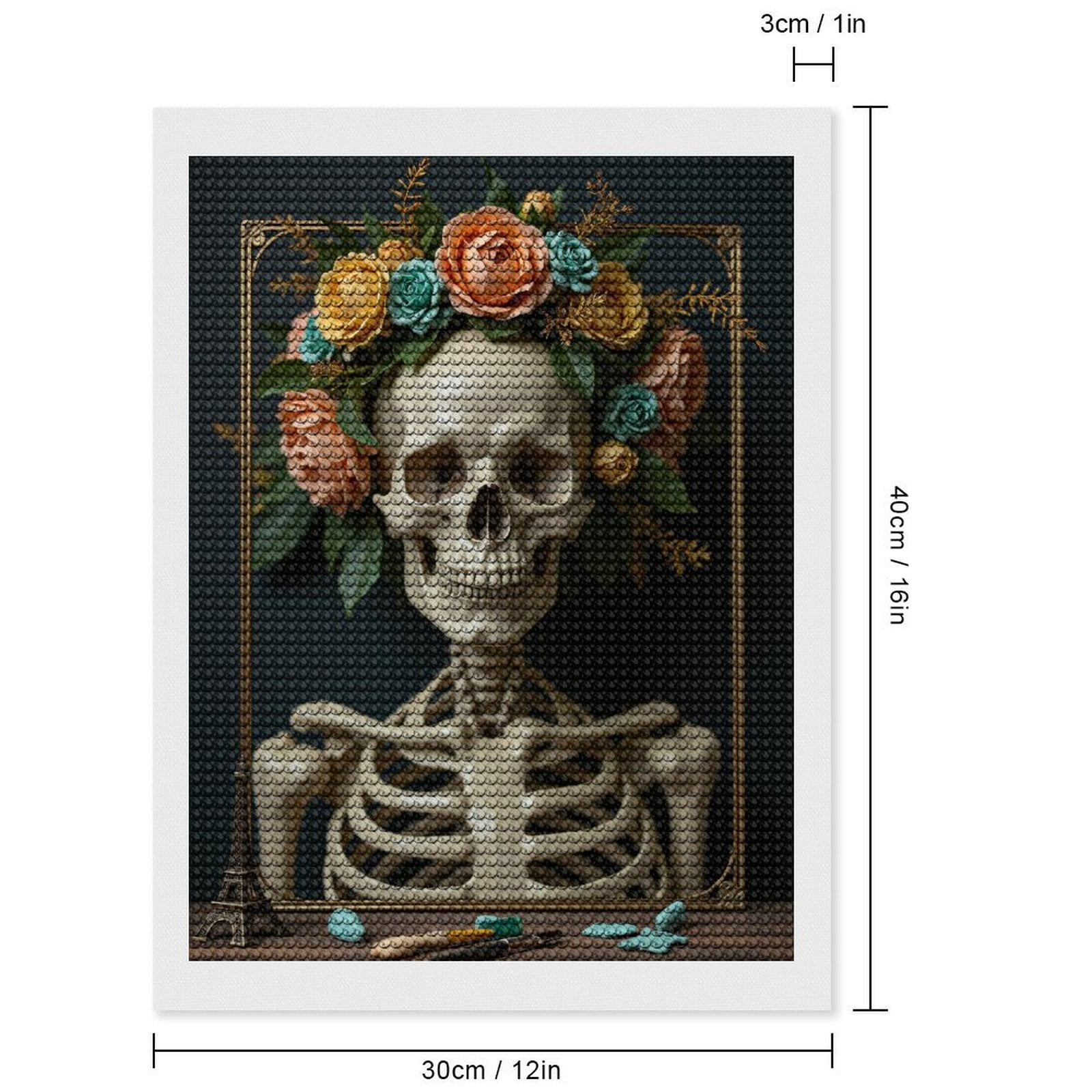Diamond Art Kits for Adults, Skeleton With Floral Crown Painting Tools 5D Diamond Painting Kits for Adults Beginners, DIY Full Drill Diamond Painting, Gem Art and Crafts 12x16