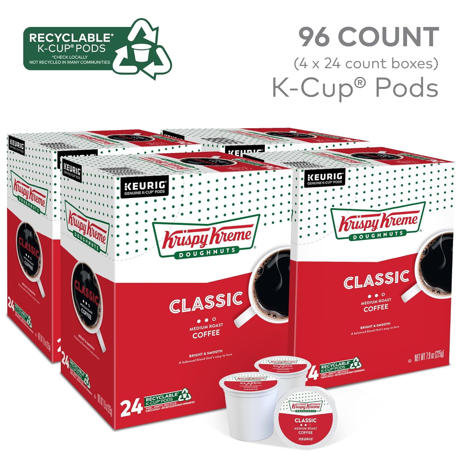 Krispy Kreme Classic Coffee, Keurig Single Serve K-Cup Pods, Medium Roast, 96 Count
