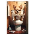 thumbnail image 2 of Chihuahua Gift Wall Art, Cute Dog Sitting on The Toilet Reading a Newspaper Bathroom Poster for Dog Lover, Humor Animals Bathroom Canvas Prints, Bathroom Wall Decor, 2 of 5