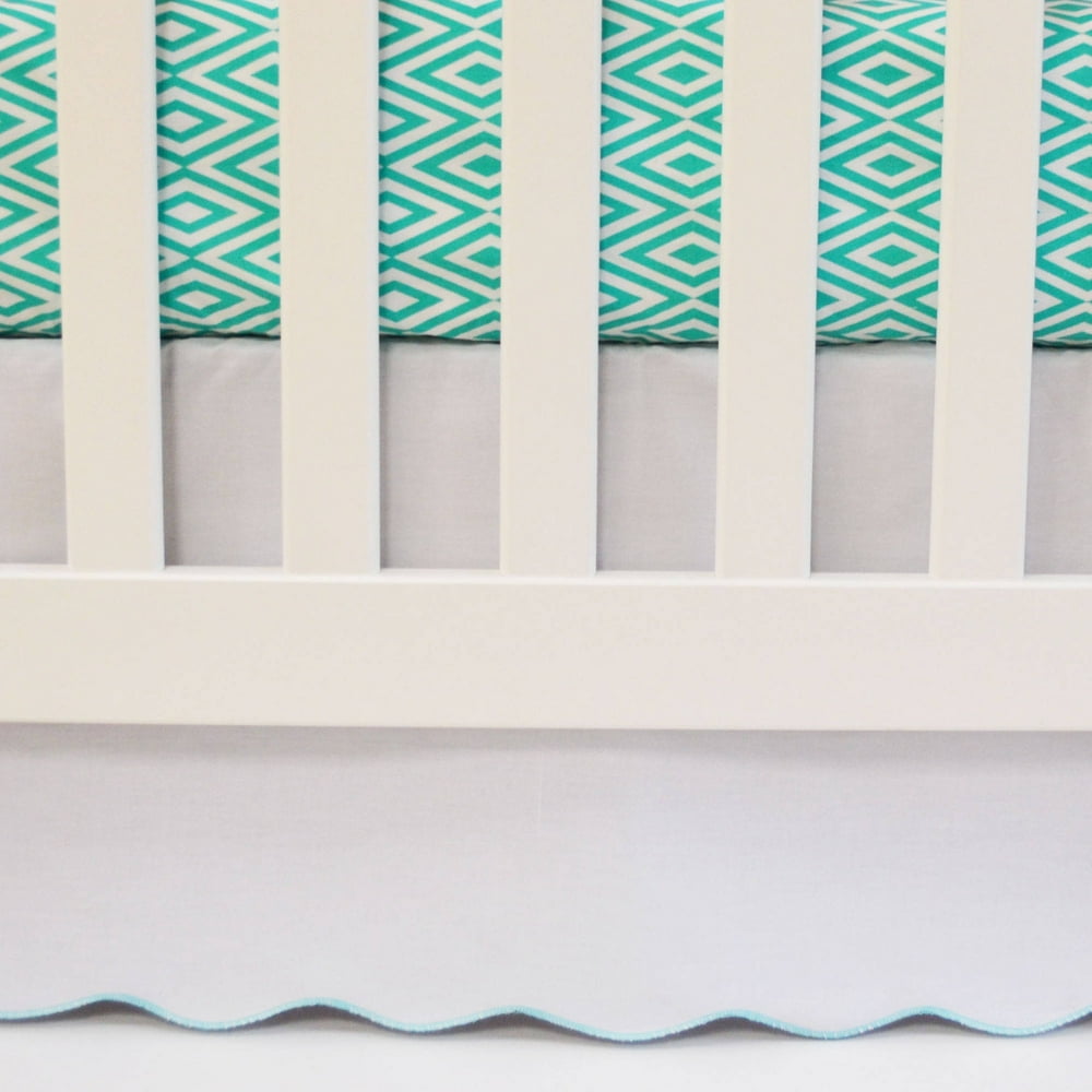 Oliver B White Scalloped Crib Skirt with Turquoise Trim