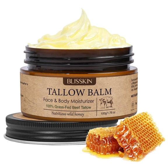 100% Grass-Fed Beef Tallow Balm for Skin Care, Whipped Tallow and Honey, Deeply Nourishes & Hydrates, For All Skin Types, 3.53oz