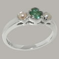 thumbnail image 3 of LBG British Made Spectacular 18k White Gold Natural Emerald & Cultured Pearl Womens Statement Ring - 33 size options - Size 10.5, 3 of 7
