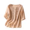 thumbnail image 4 of Gamivast Linen Boho Tops for Women Lace Embroidery Scoop Neck 3/4 Sleeve Tops Summer Blouses Sheer Mesh Peplum Shirts Loose Fit Vacation Outfits, 4 of 4