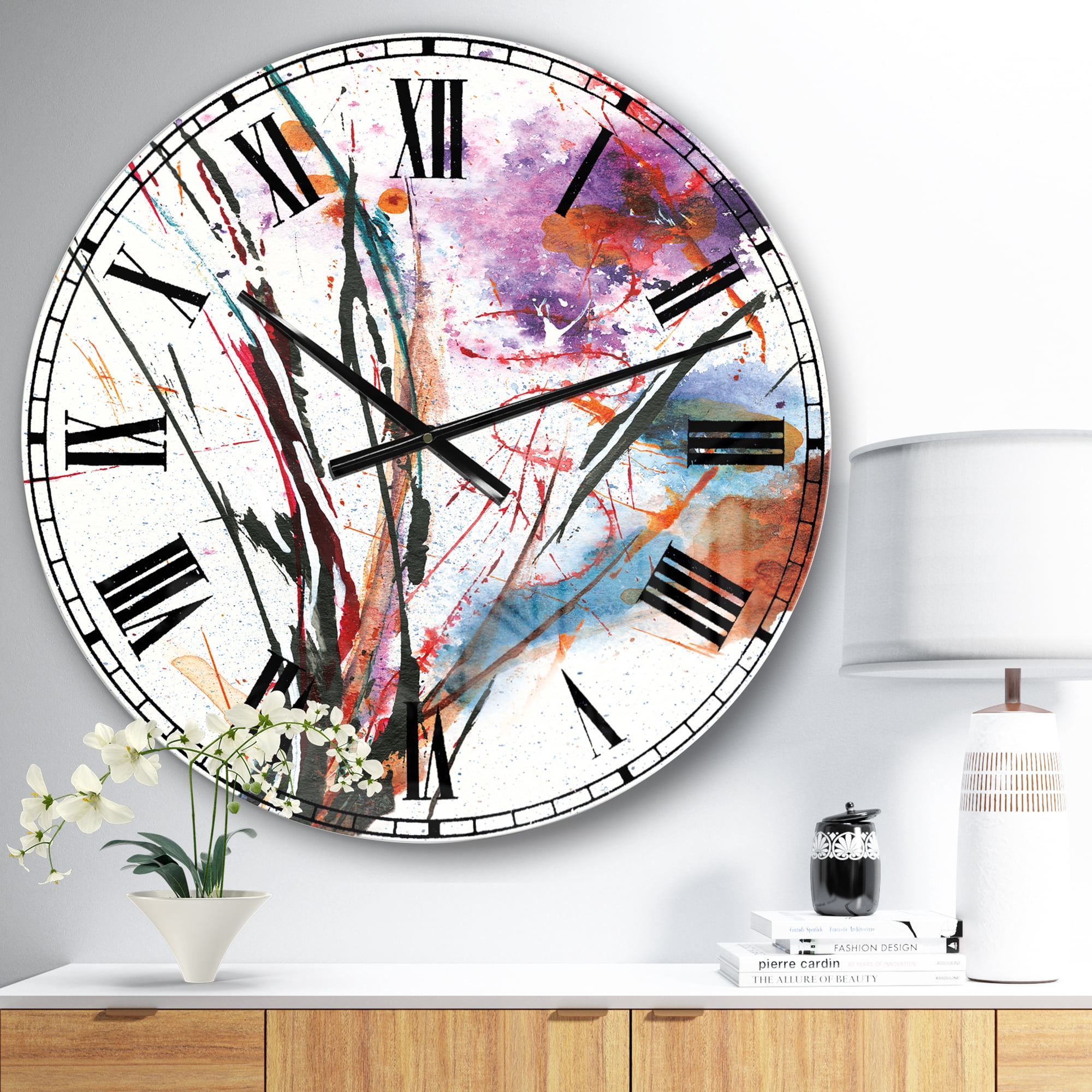 Designart Oversized Multicolor Analog Round Modern Traditional Wall Clocks, CLM30880-C23