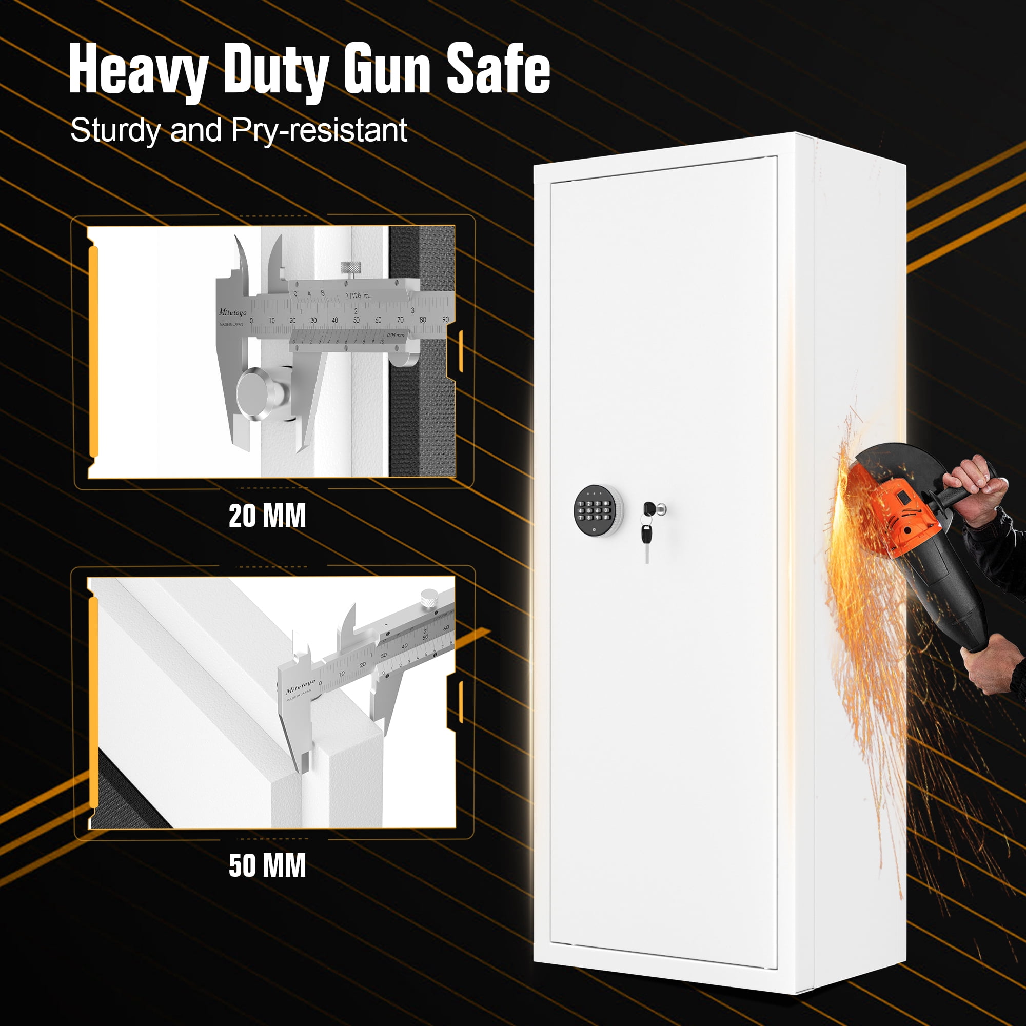 SUNCROWN 12-15 Gun Safe for Rifles and Pistols,Quick Access Rifle Gun Safe with Keyboard Lock, Gun Cabinets for Rifles and Shotguns with Pocket and Rifle Rack for Home（White）