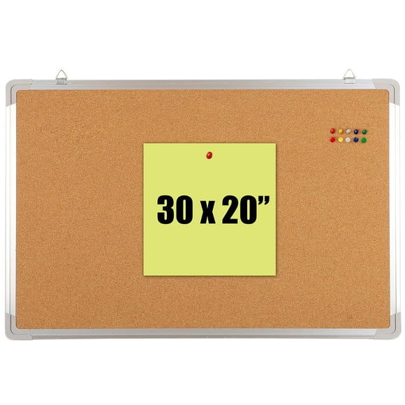 Bulletin Board Set - Cork Board 30 x 20" + 10 Colored Pins - Big Wall Hanging Tack Message Memo Picture Board for Home Office School Cubicle - Presentation, Display and Planning (Cork 30x20")