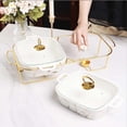 thumbnail image 2 of Ceramic Dry Pot Food Warmer Set, Chafing Dish Cookware Sets, Buffet Warmers Set with Lid, Gold Plating Serving Dishes, 2 of 7