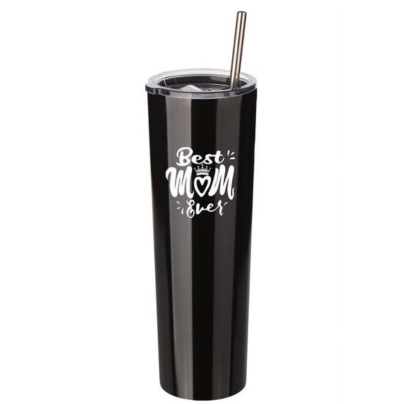 Ezprogear 34 oz Stainless Steel Skinny Tumbler with Lid and Straw, Black