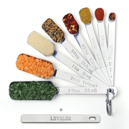 - 2LB Depot Stainless Steel Measuring Spoons Set of 9 includes Bonus Leveler, Narrow Design Fits in Spice Jars for Dry or Liquid Ingredients