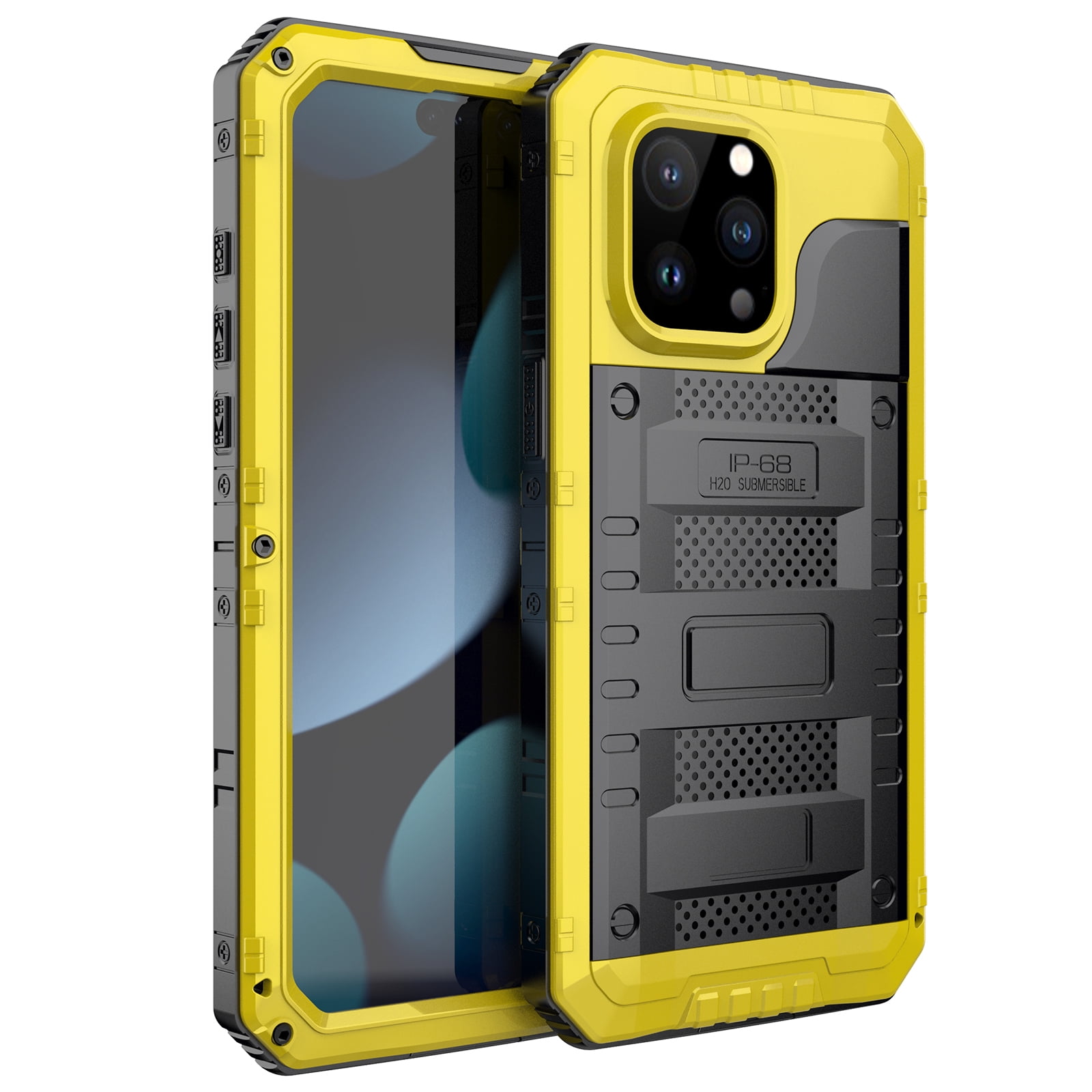 for iPhone 15 Pro Max Case, Military Grade IP68 Waterproof Dustproof Shockproof Full Body Sealed Underwater Case with Built-in Screen Protector Heavy Duty Metal Rugged Defender Phone Case,Yellow